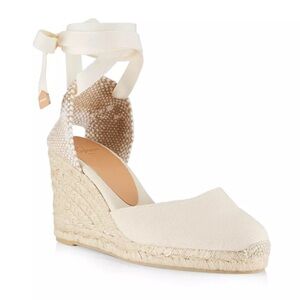 Authentic Castañer Carina lace-up wedges in ivory size 38